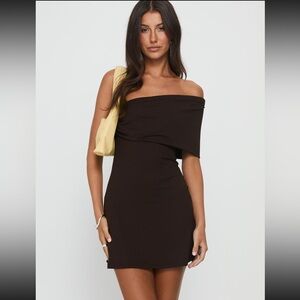 Princess Polly Laurencia one shoulder mini dress Chocolate